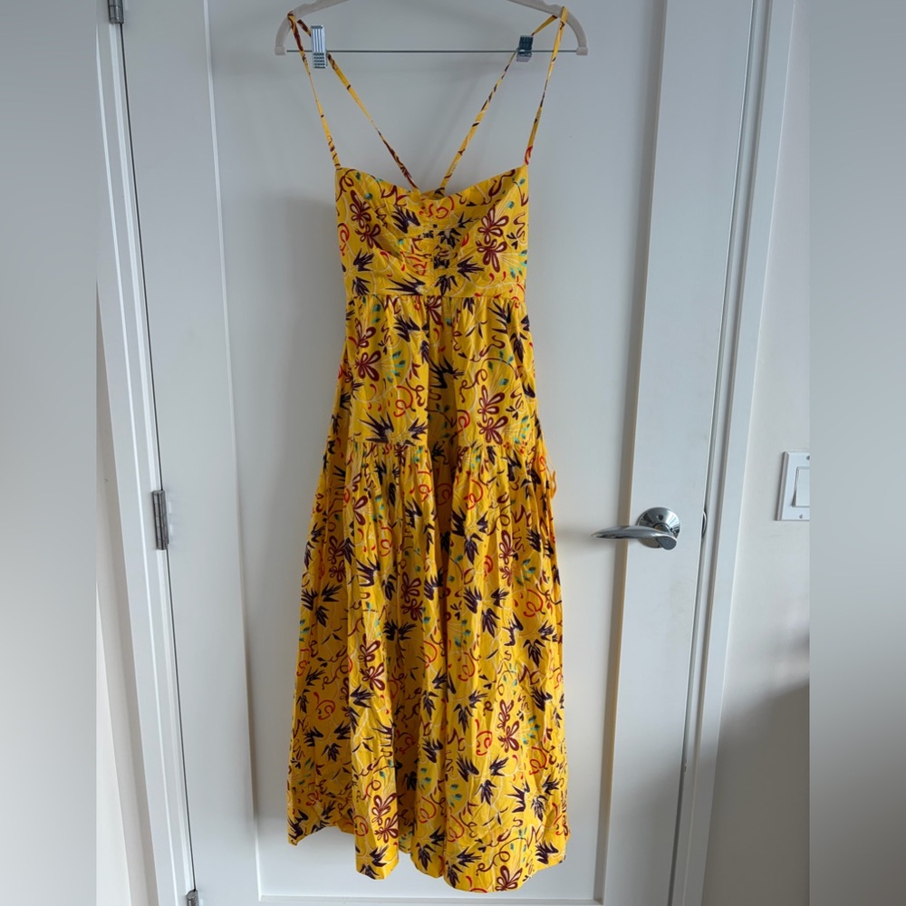 NWT A.L.C. Yellow Floral Print Cutout Back Midi Dress - Size 2